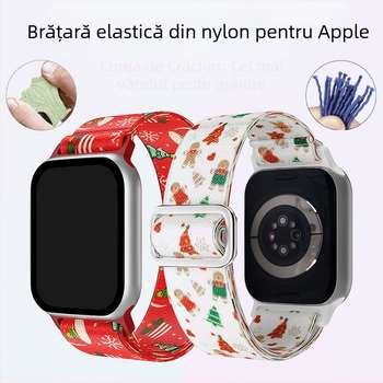 Curea de Crăciun Apple potrivită pentru iWatch seria completă 8/7/6/5/4/3/2/1, curea țesută din nailon