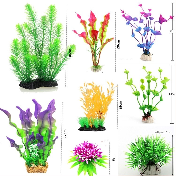 Decorațiune peisagistică pentru acvariu, plante acvatice simulate, ornamente din plante simulate, plante acvatice din plastic pentru acvariu, set de 8 plante acvatice mixte