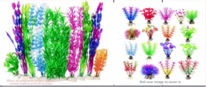 Decorațiune peisagistică pentru acvariu, plante acvatice simulate, ornamente din plante simulate, plante acvatice din plastic pentru acvariu, set de 8 plante acvatice mixte