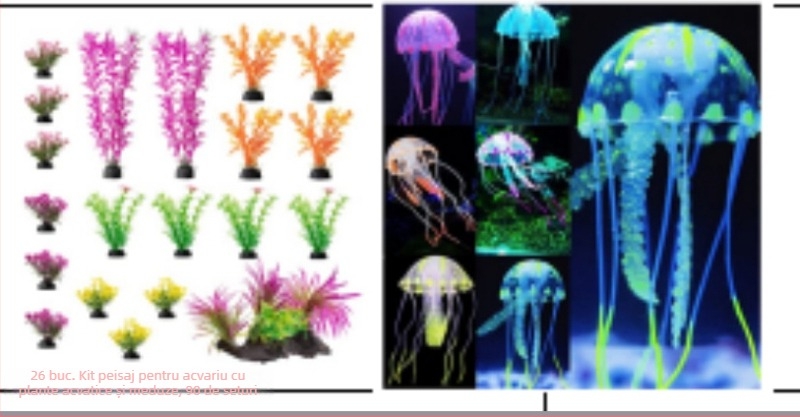 Decorațiune peisagistică pentru acvariu, plante acvatice simulate, ornamente din plante simulate, plante acvatice din plastic pentru acvariu, set de 8 plante acvatice mixte