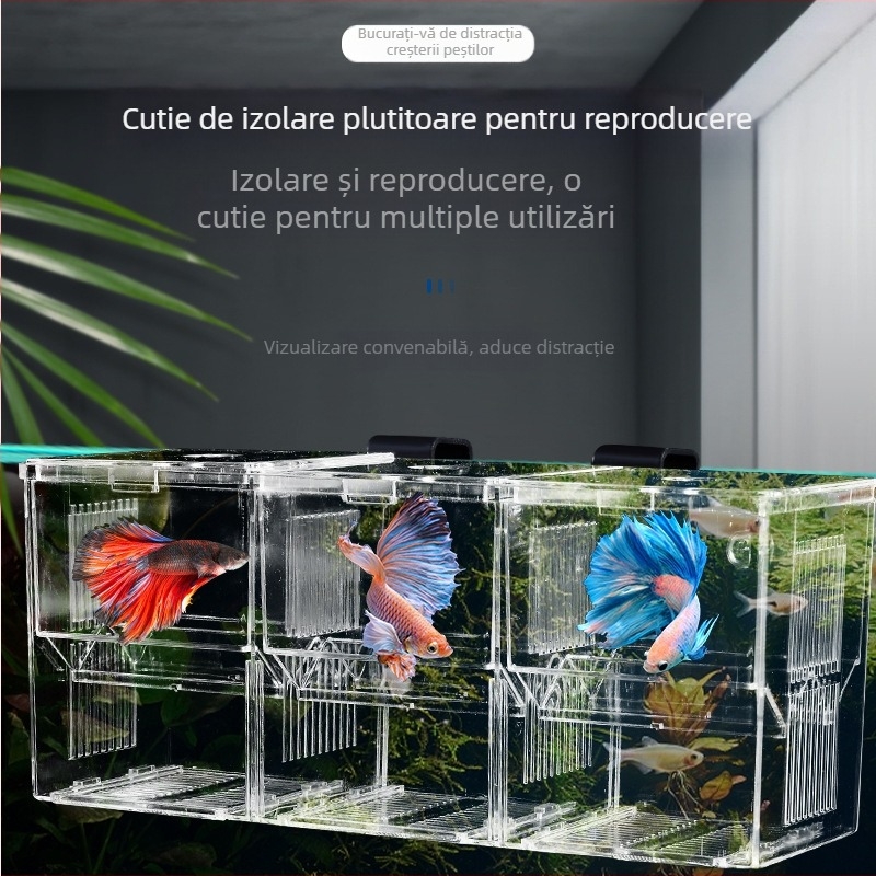 Cutie de izolare pentru incubație și acvariu, cutie transparentă pentru reproducere cu placă de pompare, cutie pentru eclozarea acvariului, cutie pentru pești Betta, cutie pentru mamă cu cârlig