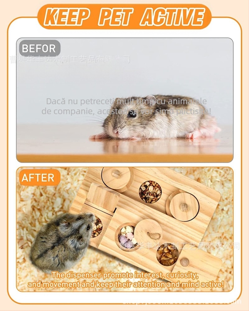 Hrănitoare pentru hamsteri din bambus Golden Bear, farfurie pentru gustare pentru hamsteri, hrănitoare din lemn pentru jucării, pentru amenajarea teritoriului, bol pentru hrănirea animalelor de companie