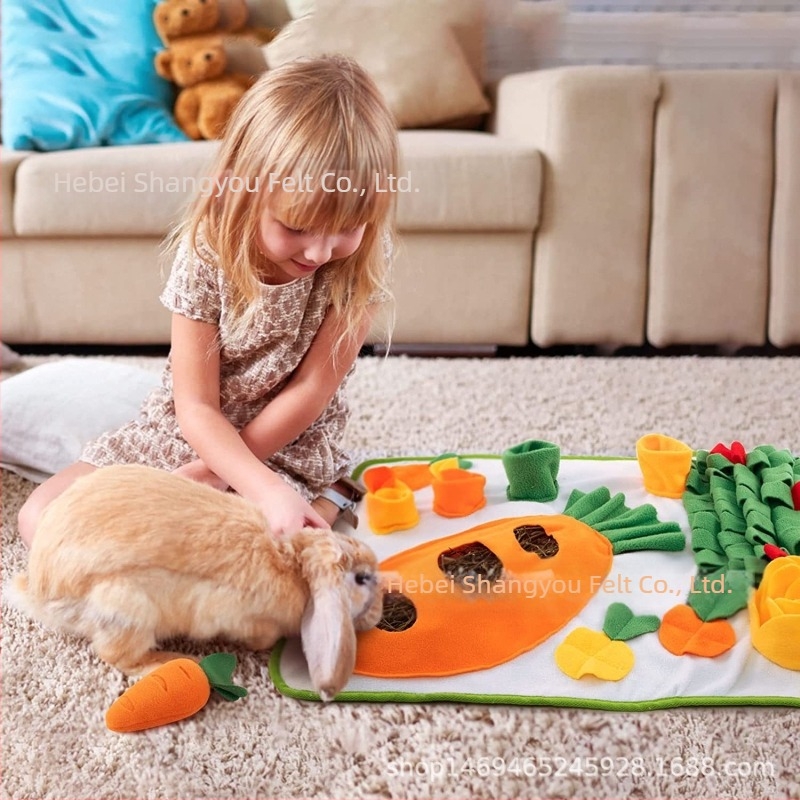 Covoraș transfrontalier nou pentru hrănirea animalelor mici, covoraș pentru hrănirea iepurilor cu sac de fân, covoraș pentru miros de jucării de morcovi