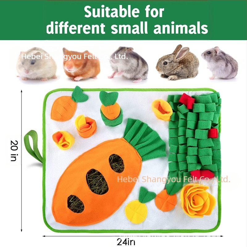 Covoraș transfrontalier nou pentru hrănirea animalelor mici, covoraș pentru hrănirea iepurilor cu sac de fân, covoraș pentru miros de jucării de morcovi