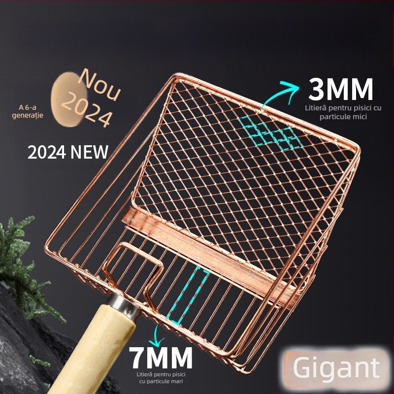 Lopată metalică pentru așternut pentru pisici de 6 generații, mâner lung, lopată metalică pentru așternut pentru pisici, oțel inoxidabil, lopată mare pentru pisici, excremente, instrument oficial de curățare, vânzări directe din fabrică