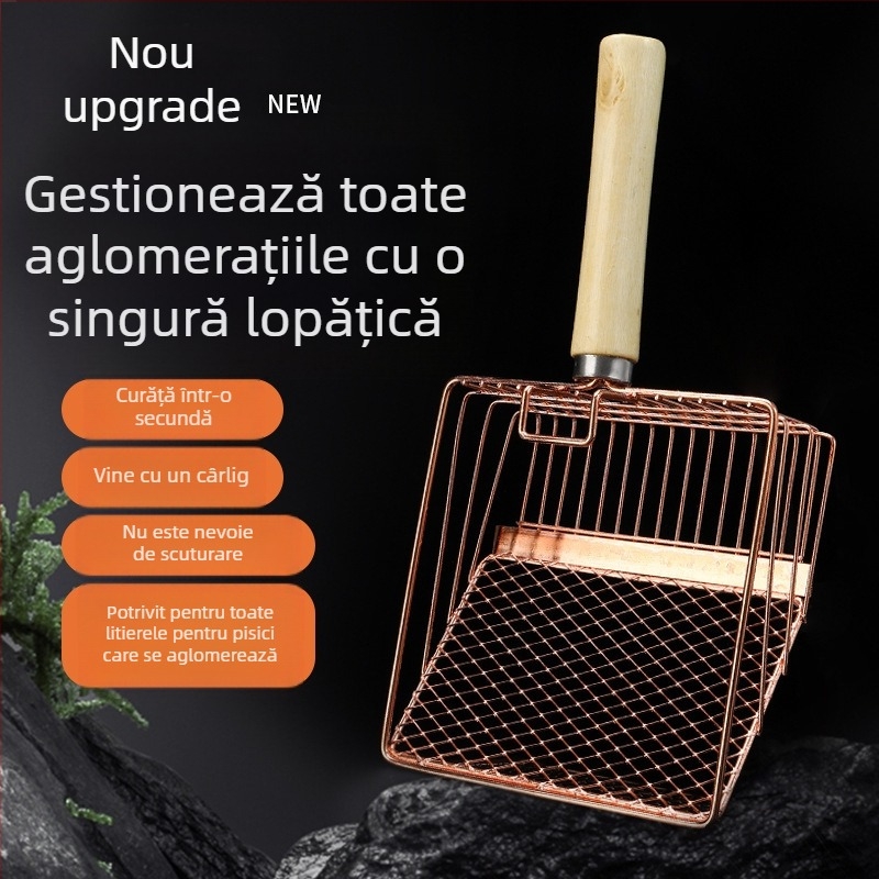 Lopată metalică pentru așternut pentru pisici de 6 generații, mâner lung, lopată metalică pentru așternut pentru pisici, oțel inoxidabil, lopată mare pentru pisici, excremente, instrument oficial de curățare, vânzări directe din fabrică