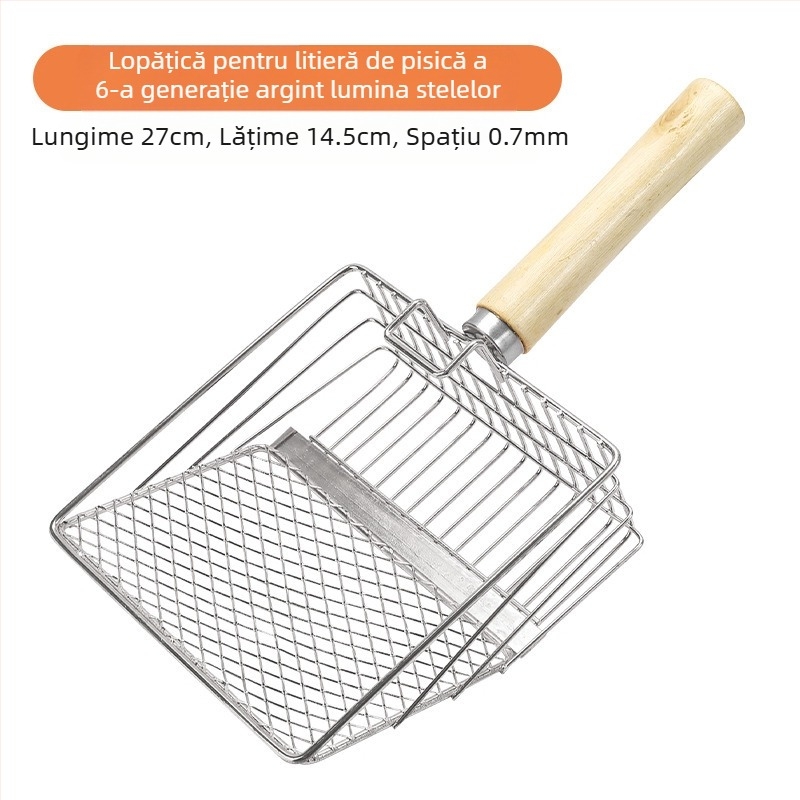 Lopată metalică pentru așternut pentru pisici de 6 generații, mâner lung, lopată metalică pentru așternut pentru pisici, oțel inoxidabil, lopată mare pentru pisici, excremente, instrument oficial de curățare, vânzări directe din fabrică