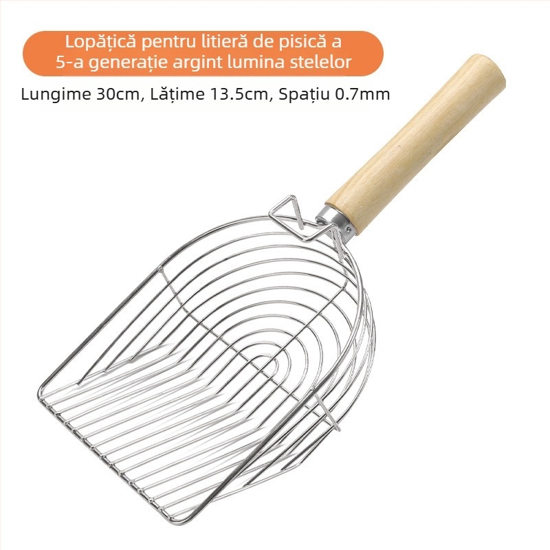 Lopată metalică pentru așternut pentru pisici de 6 generații, mâner lung, lopată metalică pentru așternut pentru pisici, oțel inoxidabil, lopată mare pentru pisici, excremente, instrument oficial de curățare, vânzări directe din fabrică