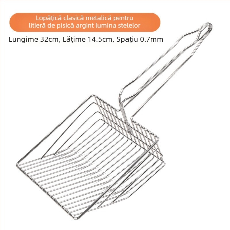 Lopată metalică pentru așternut pentru pisici de 6 generații, mâner lung, lopată metalică pentru așternut pentru pisici, oțel inoxidabil, lopată mare pentru pisici, excremente, instrument oficial de curățare, vânzări directe din fabrică