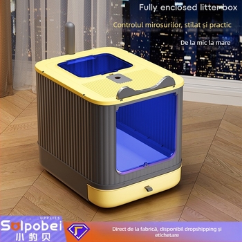 Litiera mare pentru pisici cu funcții de sterilizare și anti-stropire, potrivită pentru pisoi, provizii pentru pisici rezistente la mirosuri, toaletă extra-mare pentru pisici