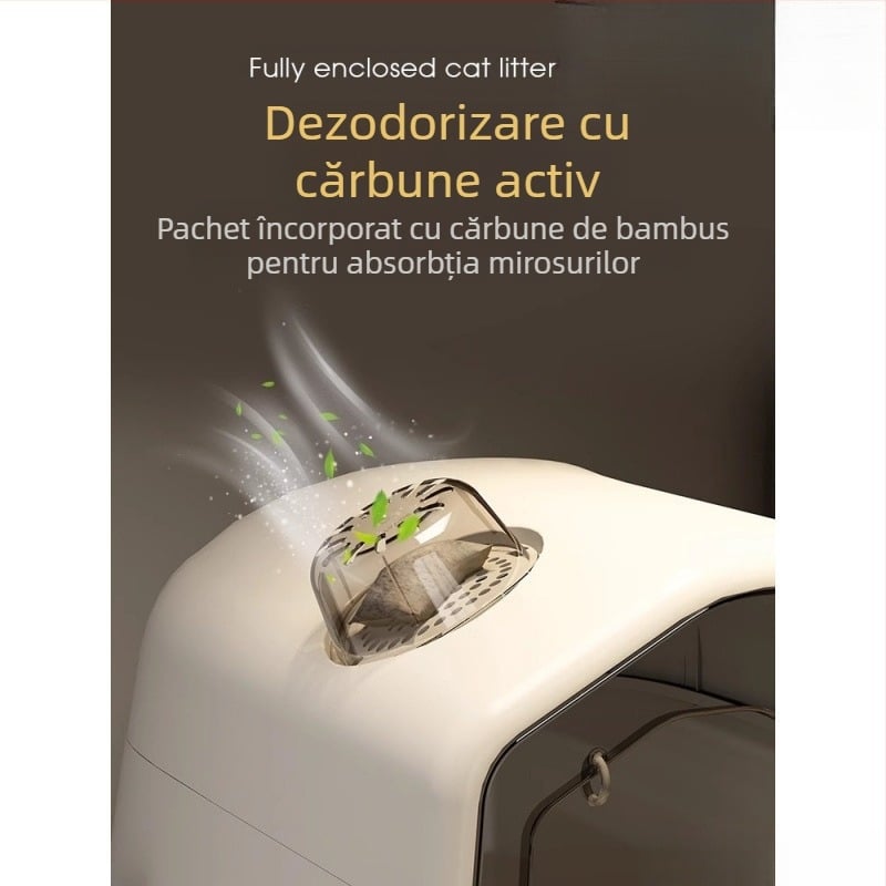 Litiera pentru pisici, complet închisă, anti-miros, dezodorizantă, extra mare, pentru toaletă, rezistentă la stropire, extra mare