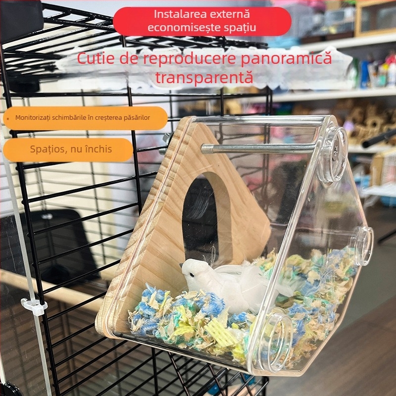 Cutie transparentă pentru reproducere de papagali, piele de tigru, bujor, Xuanfeng, cuib de papagal, cuib agățat, cuib de papagal, colivie caldă, accesorii, consumabile
