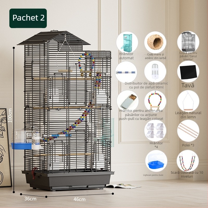 Papagal Colivie de Pasăre Mare Spațiu Sârmă Uz Casnic Ornamental Xuanfeng Bujor Double-Decker Villa Extra Mare Orizontală Sârmă Metal Colivie