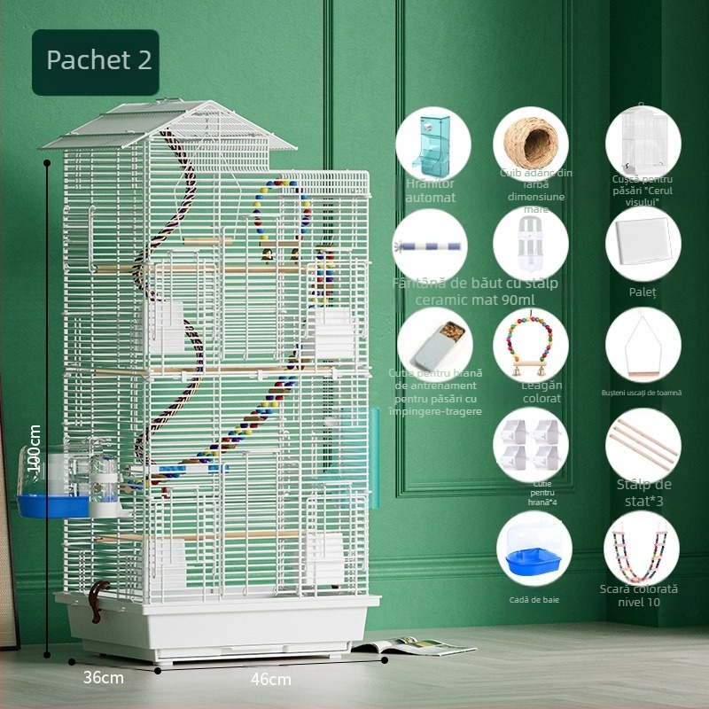 Papagal Colivie de Pasăre Mare Spațiu Sârmă Uz Casnic Ornamental Xuanfeng Bujor Double-Decker Villa Extra Mare Orizontală Sârmă Metal Colivie