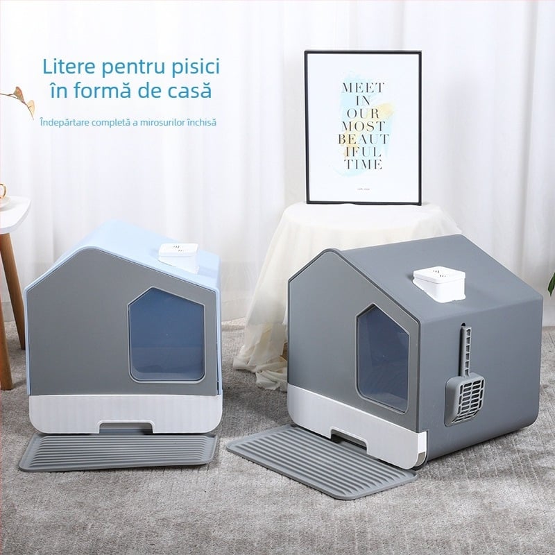 Litiera pentru pisici de tip casă, anti-stropire, sertar mare complet închis, deodorant pentru toaletă pentru pisici, litiera pentru pisici tinere