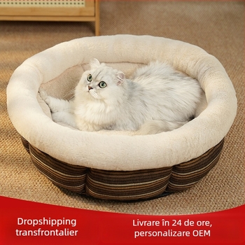 Cușcă pentru câini, imitație de in, rotundă, cușcă antiderapantă, câini de talie mică și mijlocie, iarnă caldă, cușcă pentru câini, pat pentru animale de companie, pat pentru pisici, cușcă