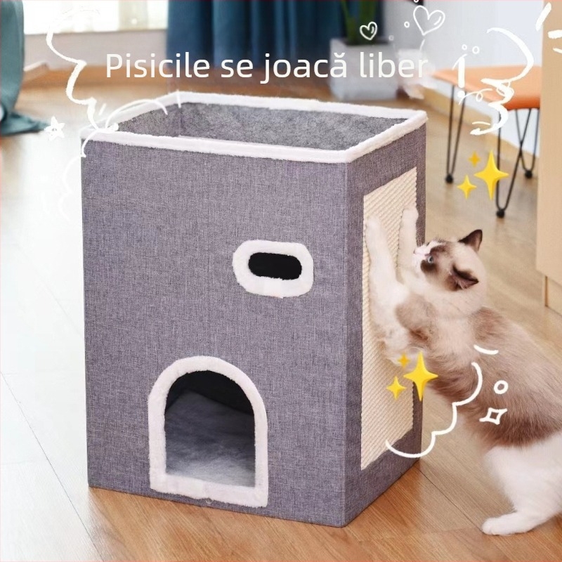 Cuibă de animale de companie pliabilă, semi-închisă, pentru pisici mari, cușcă de iarnă caldă, provizii pentru animale de companie pentru patru anotimpuri, universală, pliabilă