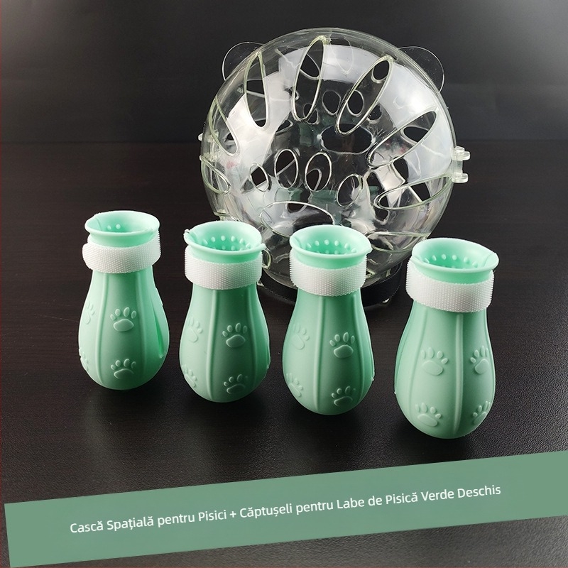 Botniță Cat Space, anti-lingere, anti-mușcături, transparentă, sferică, respirabilă, cu inel Elizabeth, husă pentru cap de pisică