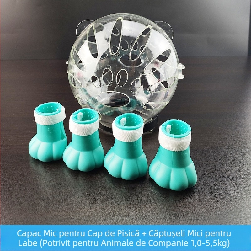 Botniță Cat Space, anti-lingere, anti-mușcături, transparentă, sferică, respirabilă, cu inel Elizabeth, husă pentru cap de pisică