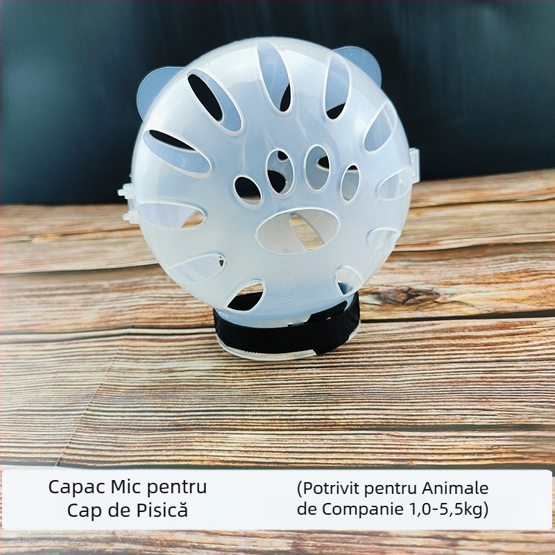 Botniță Cat Space, anti-lingere, anti-mușcături, transparentă, sferică, respirabilă, cu inel Elizabeth, husă pentru cap de pisică