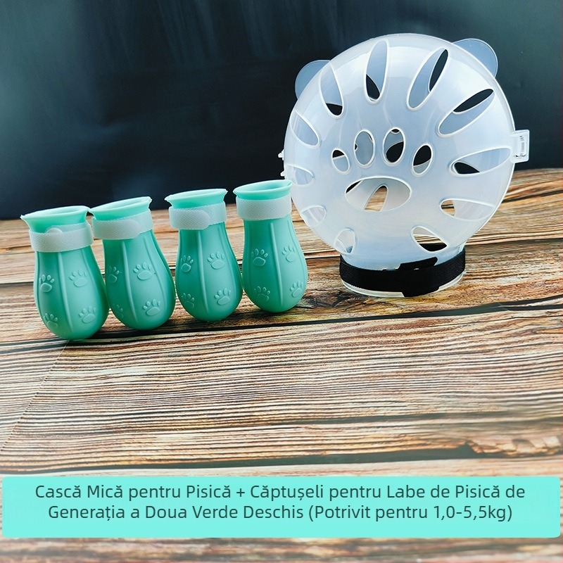 Botniță Cat Space, anti-lingere, anti-mușcături, transparentă, sferică, respirabilă, cu inel Elizabeth, husă pentru cap de pisică