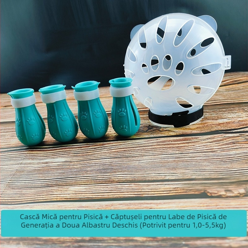 Botniță Cat Space, anti-lingere, anti-mușcături, transparentă, sferică, respirabilă, cu inel Elizabeth, husă pentru cap de pisică