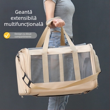 Geantă de umăr pliabilă pentru pisici, geantă de mână extensibilă portabilă pentru două pisici, geantă de umăr pliabilă izolată pentru animale de companie, geantă Crossbody