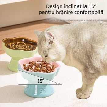 Bol ceramic pentru animale de companie, bol pentru hrană lentă, cu picior înalt, pentru pisici, bol pentru câini, bol pentru câini mici, anti-sufocare, hrană lentă, anti-șoc, protecție pentru gât, bol înclinat