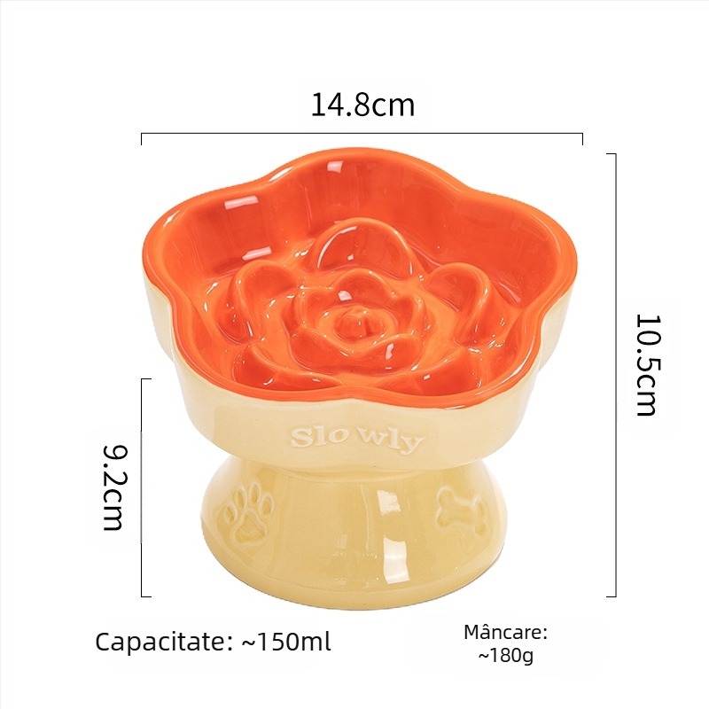 Bol ceramic pentru animale de companie, bol pentru hrană lentă, cu picior înalt, pentru pisici, bol pentru câini, bol pentru câini mici, anti-sufocare, hrană lentă, anti-șoc, protecție pentru gât, bol înclinat