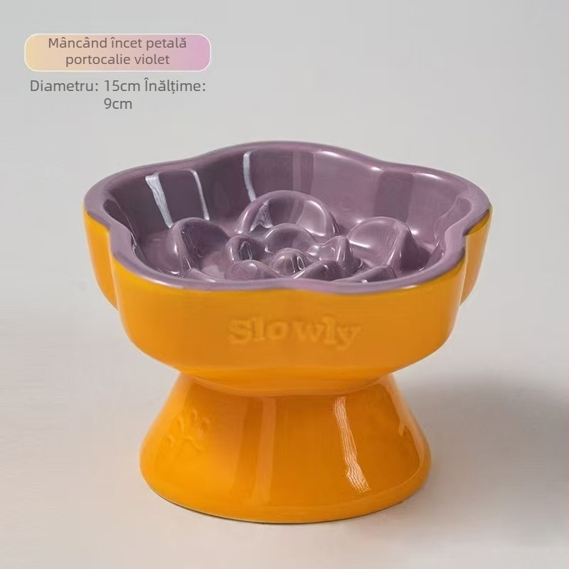 Bol ceramic pentru animale de companie, bol pentru hrană lentă, cu picior înalt, pentru pisici, bol pentru câini, bol pentru câini mici, anti-sufocare, hrană lentă, anti-șoc, protecție pentru gât, bol înclinat