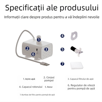 Accesorii pentru dozator de apă pentru animale de companie, pompă de apă USB 5V cu bumbac și lumină, debit de apă reglabil, crestătură, oprire silențioasă fără perii