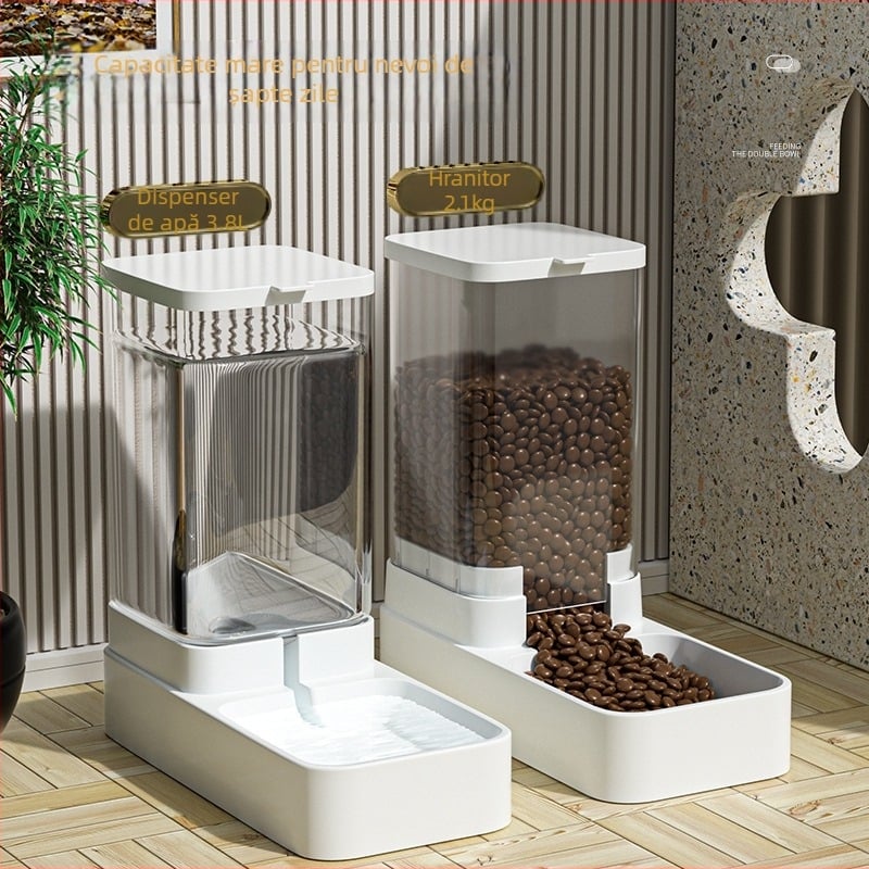 Hrănitor automat pentru animale de companie, pisică, adăpător, bol pentru câini, mediu, bazin de hrănire cu apă, combinație butoi de depozitare a cerealelor