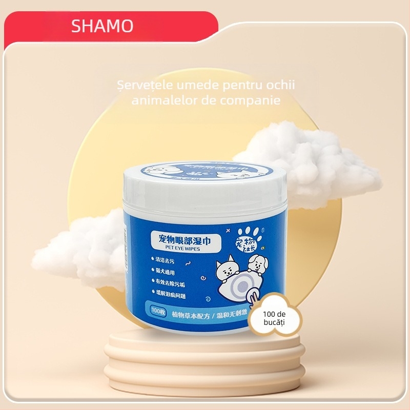 Șervețele umede pentru ochi de la Pet President, îndepărtează lacrimile, curăță Șervețele umede pentru ochi de pisică, îndepărtează lacrimile, îndepărtează murdăria din ochi