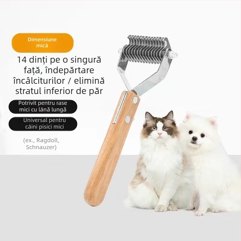 Pieptene pentru câini, pieptene cu păr auriu, cu nod de pluș, cu deschidere ușoară, pieptene cu nod, îndepărtarea părului anti-nod și îndepărtarea părului plutitor, pieptene cu artefacte