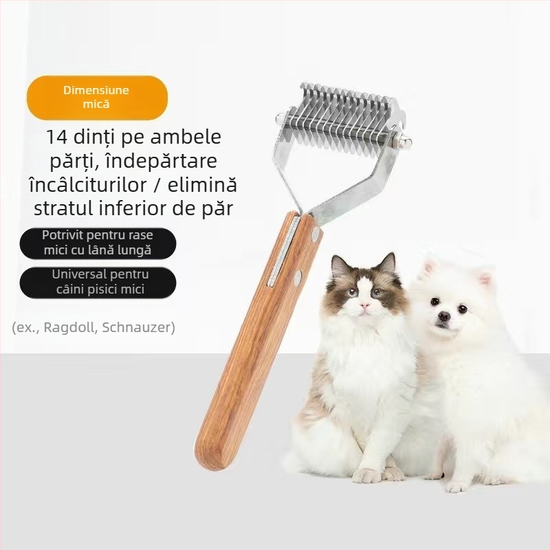 Pieptene pentru câini, pieptene cu păr auriu, cu nod de pluș, cu deschidere ușoară, pieptene cu nod, îndepărtarea părului anti-nod și îndepărtarea părului plutitor, pieptene cu artefacte