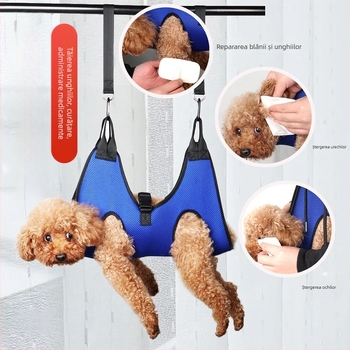 Hamac pentru tunderea unghiilor pentru pisici și câini, pentru frumusețea animalelor de companie, pentru pisici și câini de dimensiuni mici și mijlocii, fix, agățat, geantă auxiliară de spălat pisici