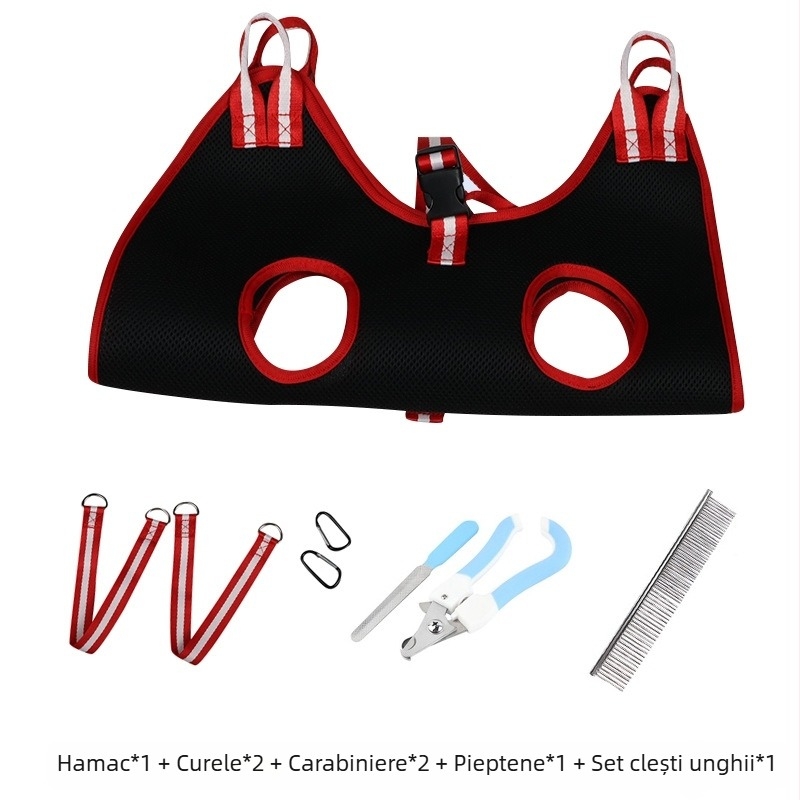 Hamac pentru tunderea unghiilor pentru pisici și câini, pentru frumusețea animalelor de companie, pentru pisici și câini de dimensiuni mici și mijlocii, fix, agățat, geantă auxiliară de spălat pisici