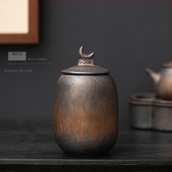 Cutie de ceai veche aurită, cutie de depozitare sigilată din gresie chinezească, cutie de depozitare ceramică retro, cutie mică de ceai, depozit de ceai antic Pu'Er