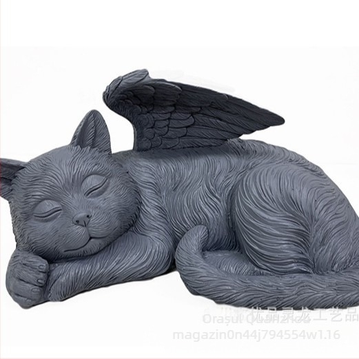 Rășină statuie piatră funerară animal ornament memorial piatră grădină artizanat înger pisică câine animal de companie memorial