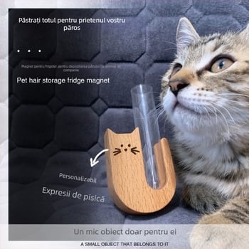 Cutie comemorativă din lemn masiv pentru păr de animale de companie, cu barbă de pisică, colecție de autocolante pentru frigider, suvenir, colector de barbă de câine și pisică
