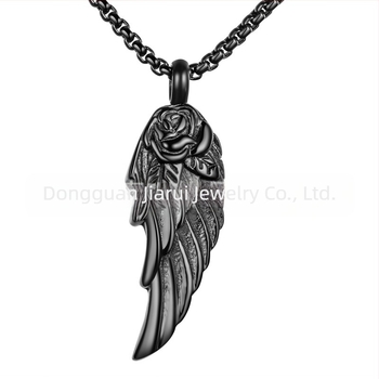 Colier memorial din oțel inoxidabil cu aripi de pene și trandafir, pandantiv cu sticlă de parfum, iubit animal de companie, cenușă