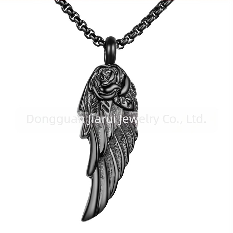 Colier memorial din oțel inoxidabil cu aripi de pene și trandafir, pandantiv cu sticlă de parfum, iubit animal de companie, cenușă
