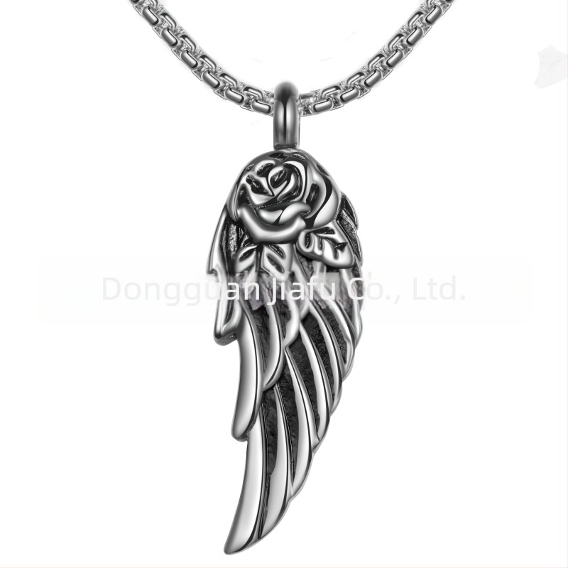 Colier memorial din oțel inoxidabil cu aripi de pene și trandafir, pandantiv cu sticlă de parfum, iubit animal de companie, cenușă