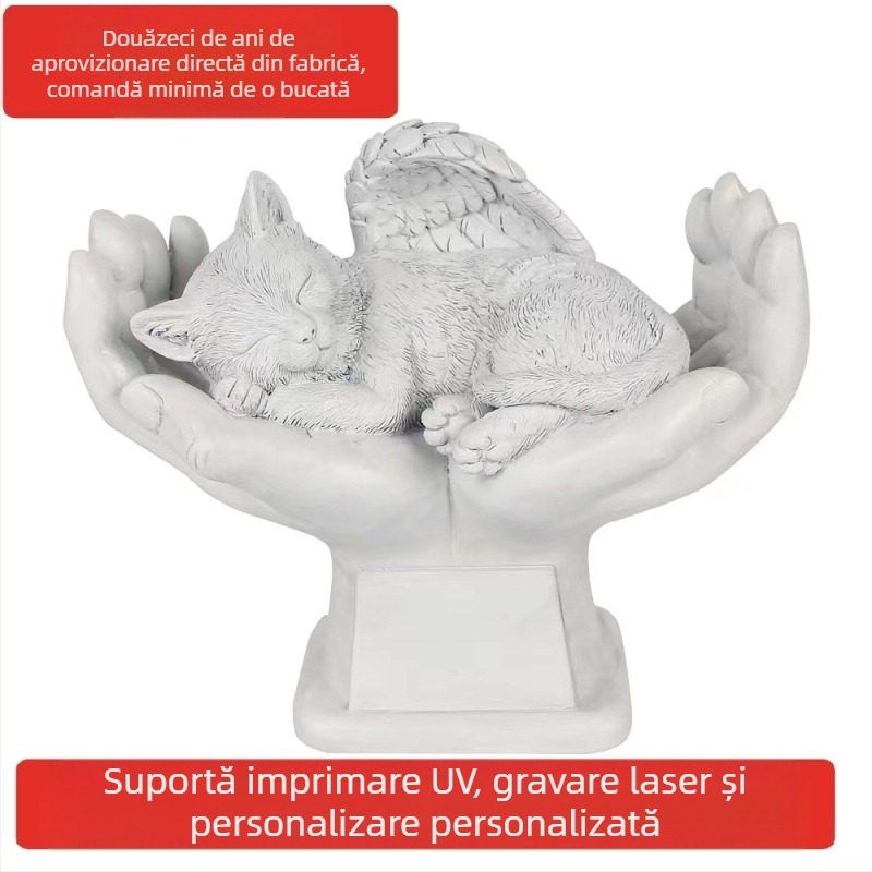 Piatră funerară pentru animale de companie transfrontaliere, poate fi gravată, ornament de grădină, piatră funerară portabilă pentru pisici și căței care dorm, decor pentru curte