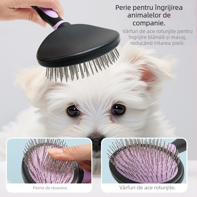 Pieptene pentru animale de companie pentru pisici pentru a îndepărta părul plutitor, pieptene înnodător, pieptene cu două fețe pentru smulgerea părului de câine, pieptene antipurici, articole de îngrijire pentru animale de companie