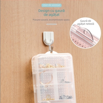 Cutie de bijuterii ușoară de lux, dublu strat divizată, transparentă, pentru cercei, cutie de depozitare pentru bijuterii, convenabilă, cu două fețe, cu 10 grile, mini cutie de depozitare