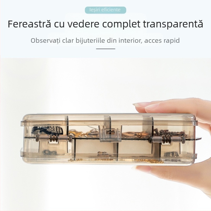 Cutie de bijuterii ușoară de lux, dublu strat divizată, transparentă, pentru cercei, cutie de depozitare pentru bijuterii, convenabilă, cu două fețe, cu 10 grile, mini cutie de depozitare