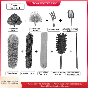 En-gros de uz casnic electrostatic praf duster din oțel inoxidabil telescopic îndoit fibră curățare pene duster praf măturat artefact
