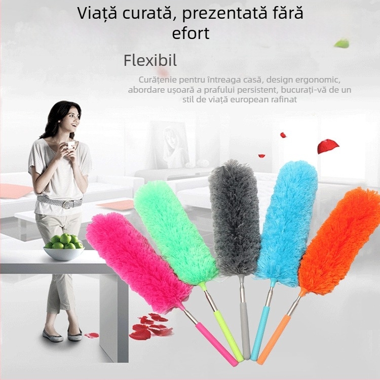En-gros de uz casnic electrostatic praf duster din oțel inoxidabil telescopic îndoit fibră curățare pene duster praf măturat artefact