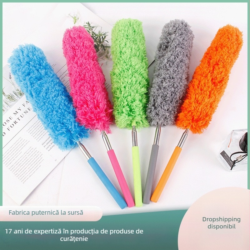 En-gros de uz casnic electrostatic praf duster din oțel inoxidabil telescopic îndoit fibră curățare pene duster praf măturat artefact